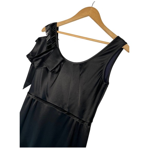 Lavender Label Vera Wang Beaded Cocktail Ruffle Sleeveless Satin Dress Black 6 - Picture 4 of 16